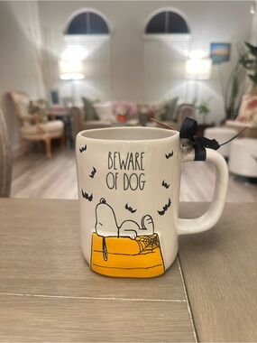 Rae Dunn White Mug with Yellow Doghouse "Beware of Dog"